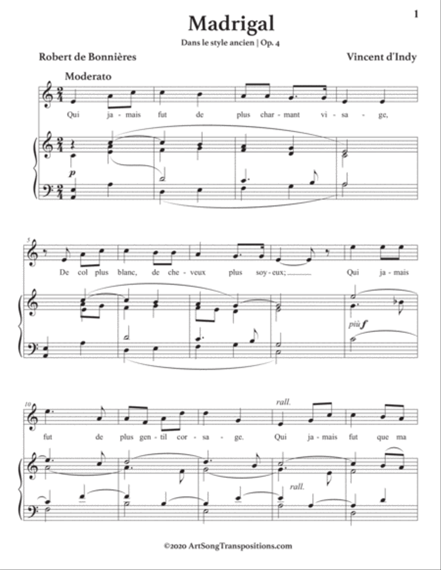 D'INDY: Madrigal (transposed to A minor) Choir scores gallery preview page 2