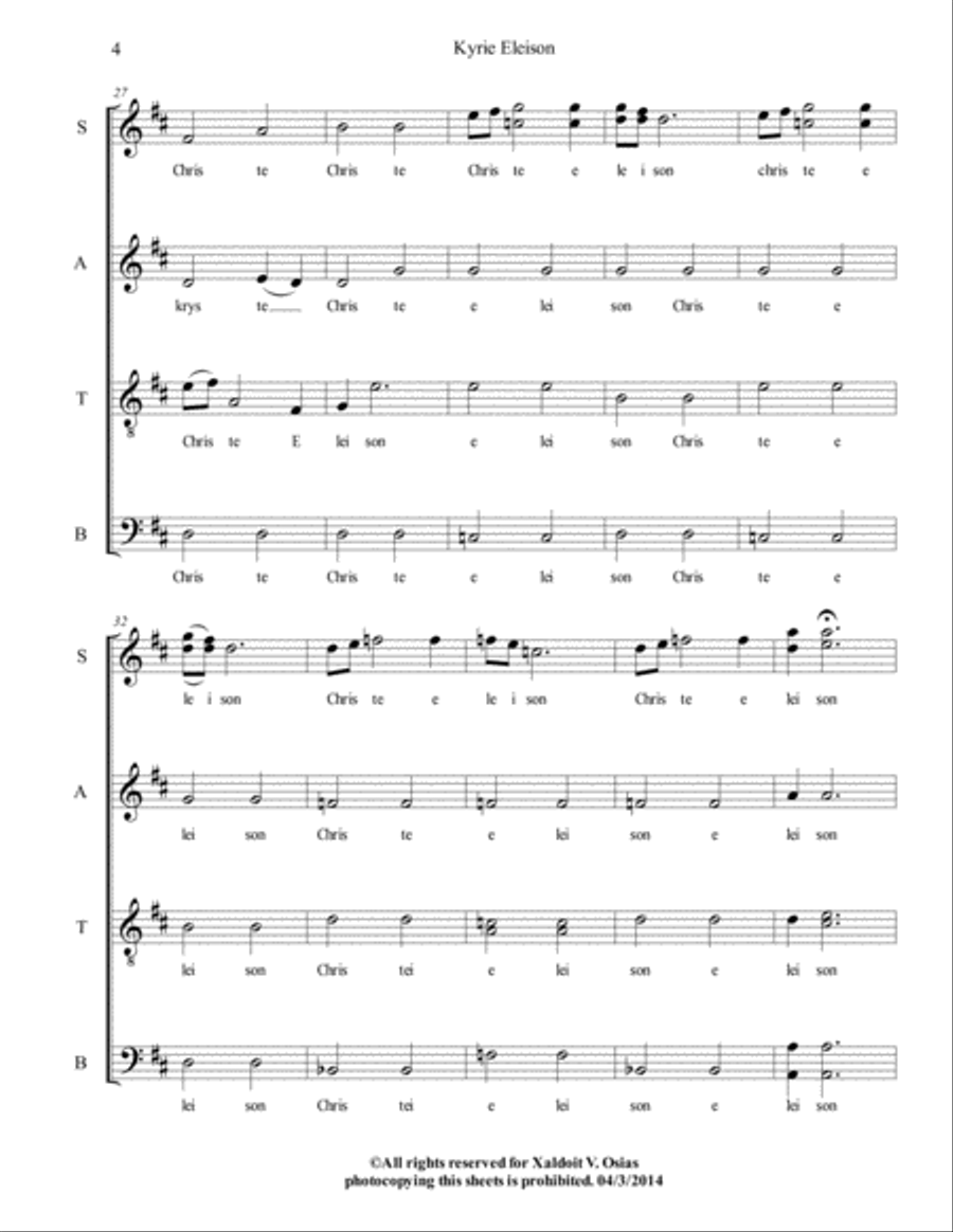 Kyrie Eleison - Xaldoit Osias 4-Part scores gallery preview page 4