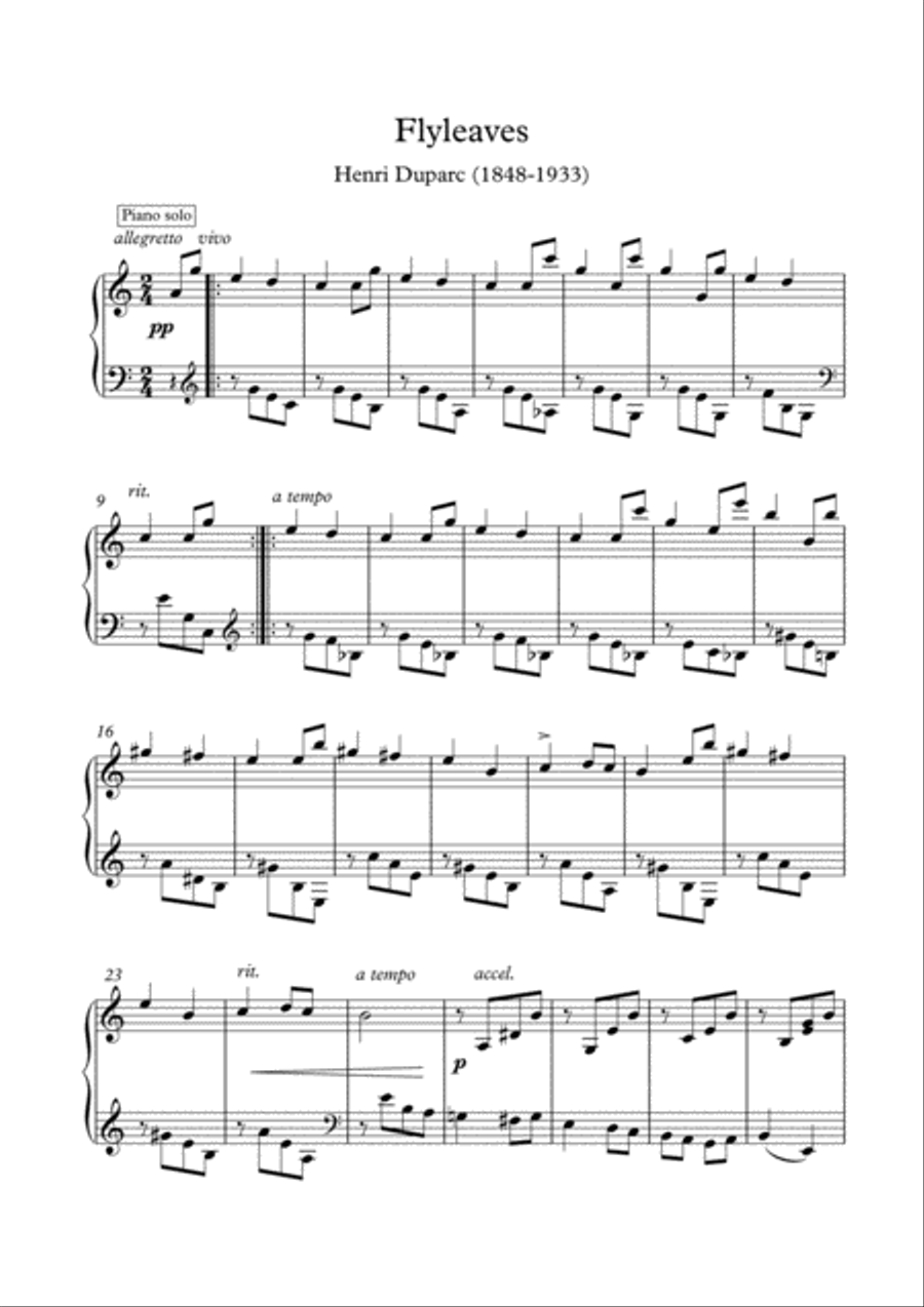 Flyleaves solo piano by Henri Duparc image number null