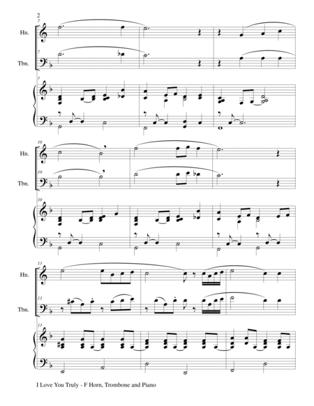 I LOVE YOU TRULY (Trio – French Horn, Trombone, and Piano with Score and Parts) image number null
