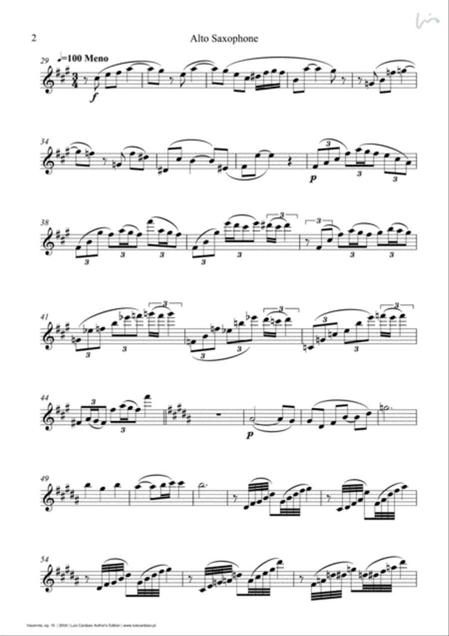 Insomnia (for Alto Saxophone & Piano) Alto Saxophone scores gallery preview page 6