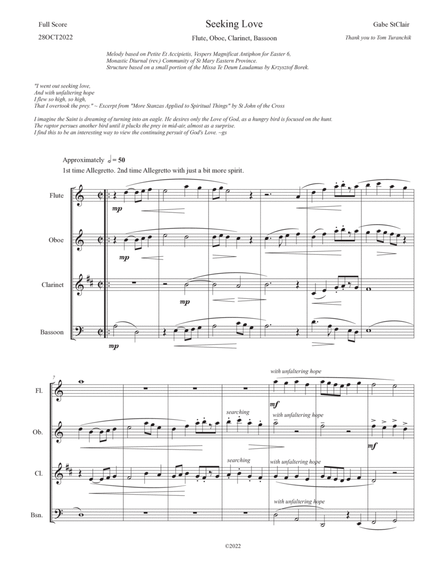 Seeking Love Woodwind Quartet scores gallery preview page 1