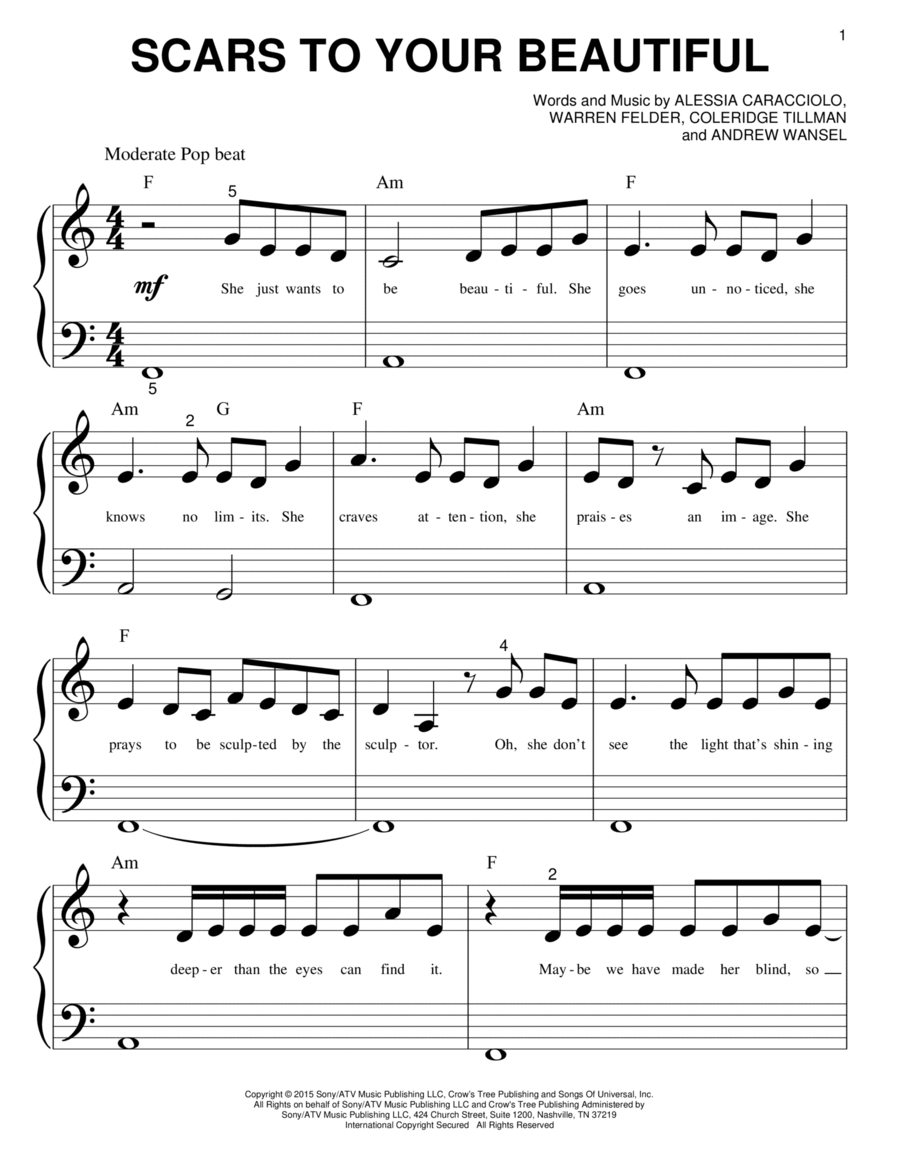 Scars To Your Beautiful Easy Piano scores gallery preview page 1