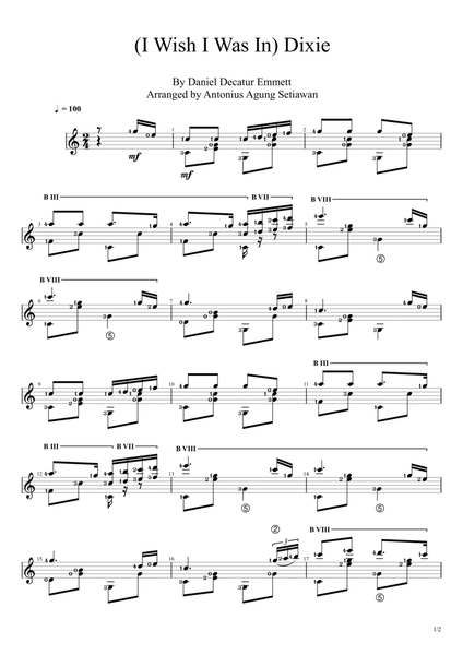 I Wish I Was In Dixie (Solo Guitar Score) image number null