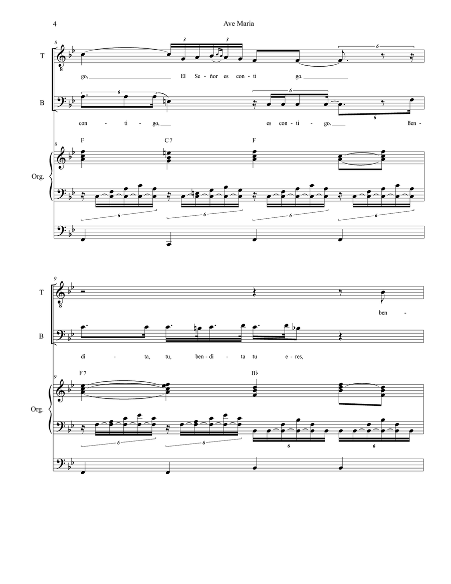 Ave Maria (Spanish Lyrics - for 2-part choir (TB) - High Key - Organ) TB scores gallery preview page 5