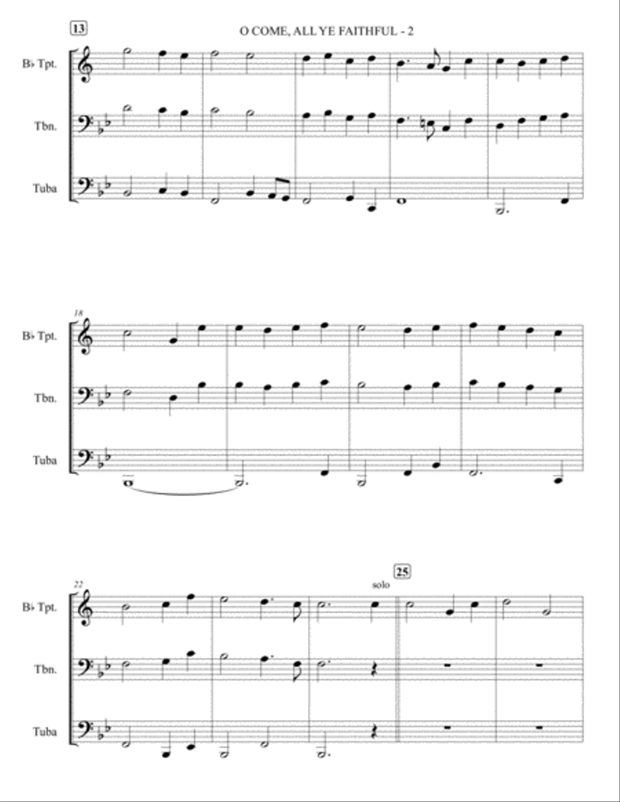 O Come, All Ye Faithful (Adeste Fideles) - Trumpet, Trombone, Tuba - (Brass Trio) Brass Trio scores gallery preview page 3