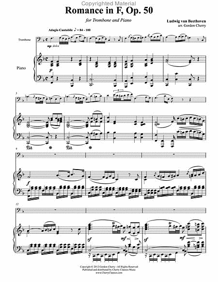Romance No. 2 in F Opus 50 for Trombone & Piano