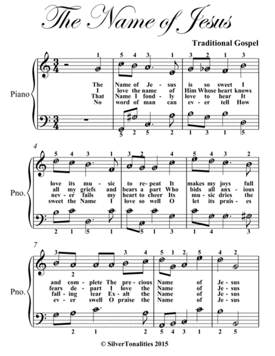 The Name of Jesus Traditional Gospel Easy Piano Sheet Music