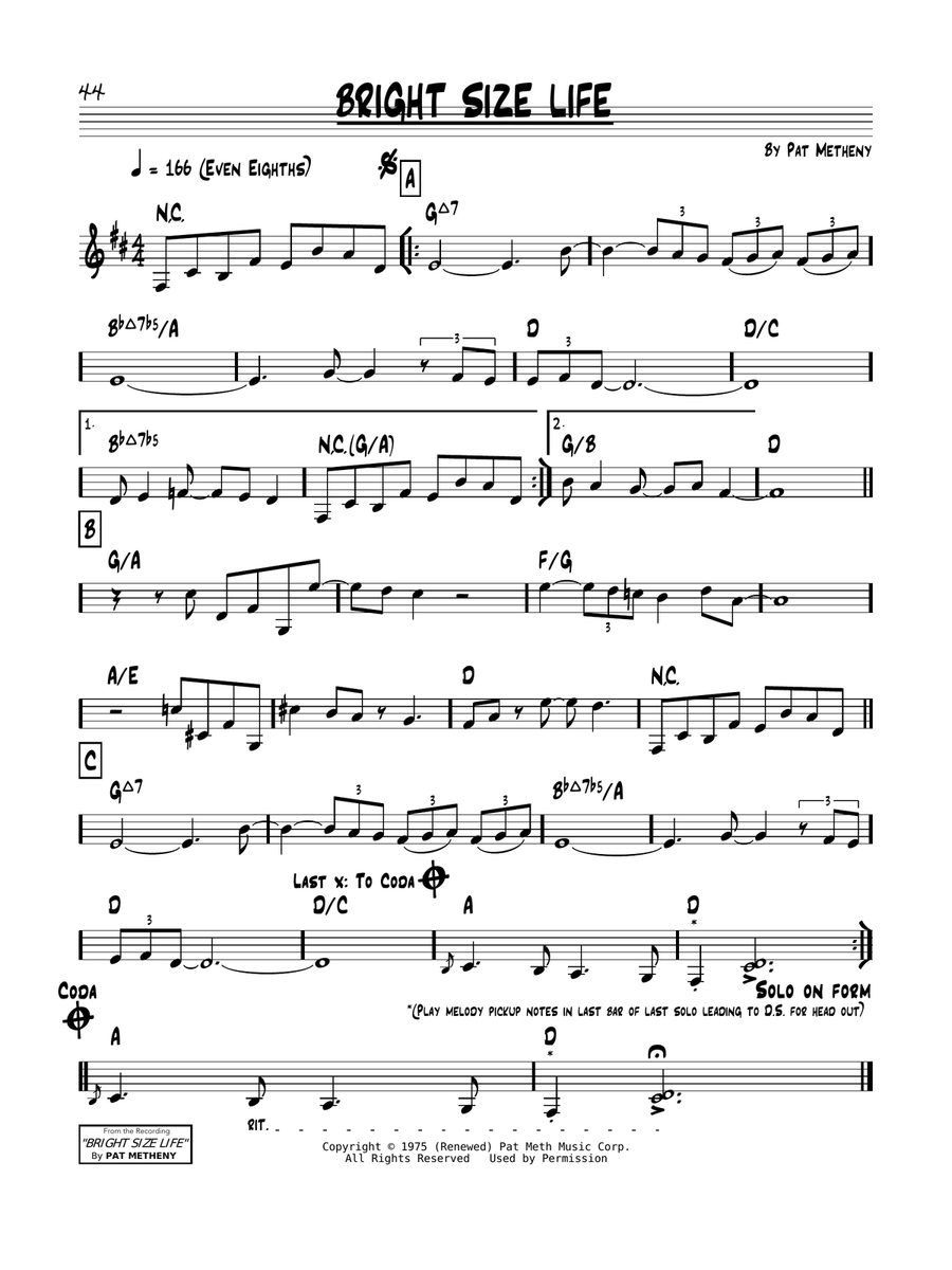 Bright Size Life Piano scores gallery preview page 1
