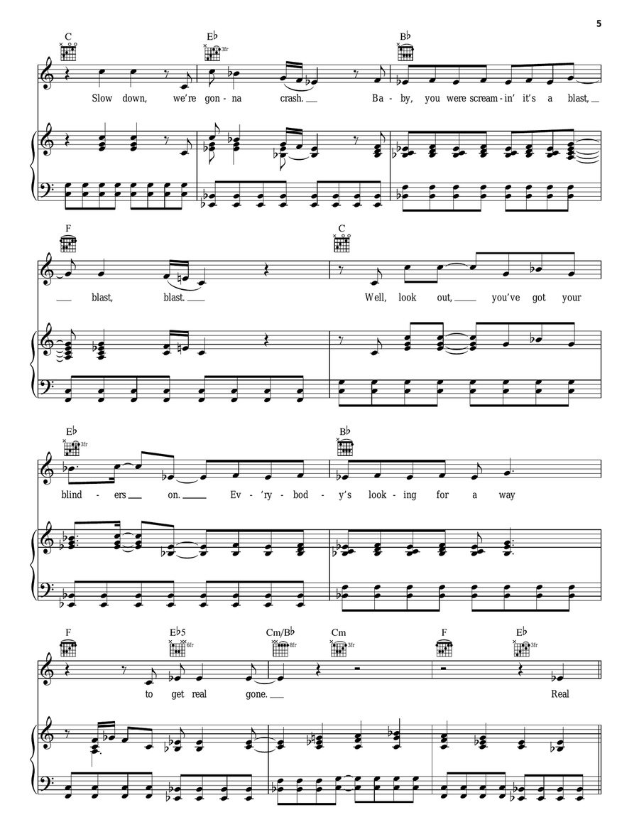 Real Gone (from Cars) Piano, Vocal, Guitar scores gallery preview page 5