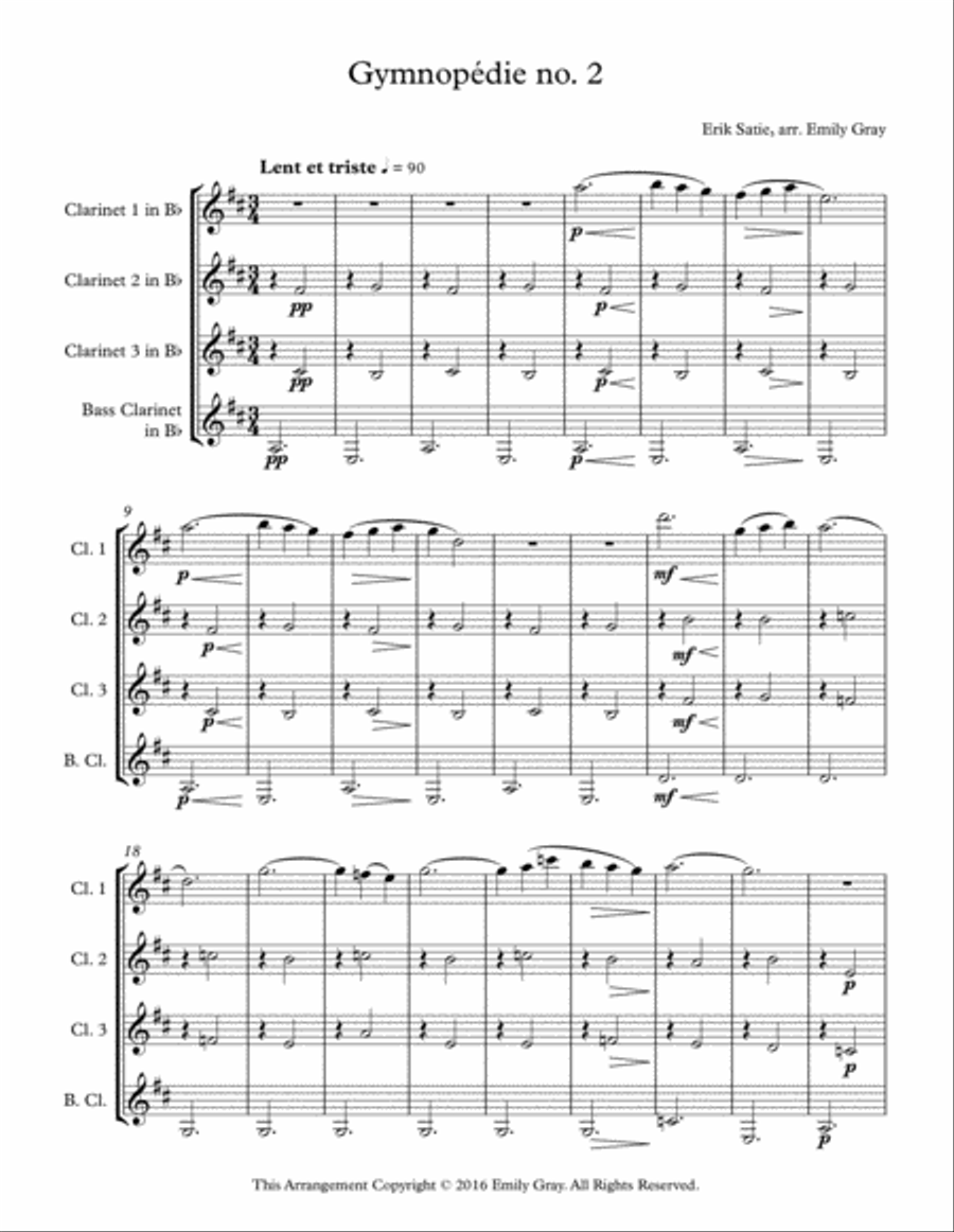 Three Gymnopedies (Clarinet Quartet) Clarinet Quartet scores gallery preview page 4