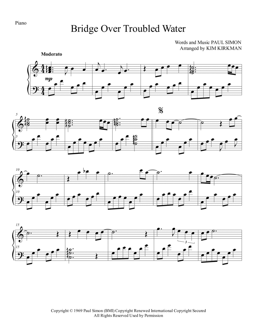 Bridge Over Troubled Water Piano Solo scores gallery preview page 1