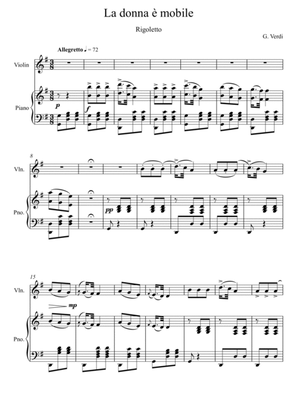 Giuseppe Verdi - La donna e mobile (Rigoletto) Violin Solo - G Key