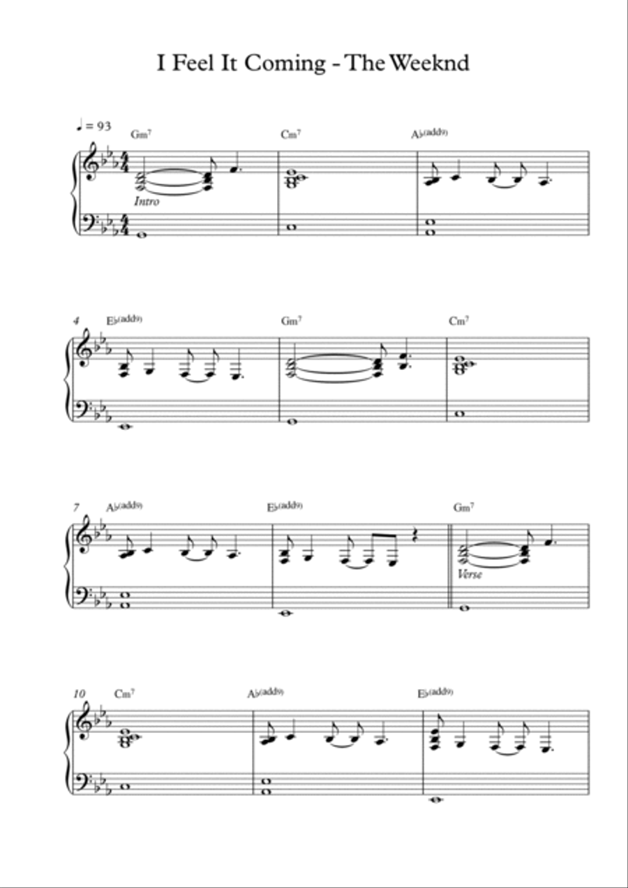 I Feel It Coming Piano Solo scores gallery preview page 1