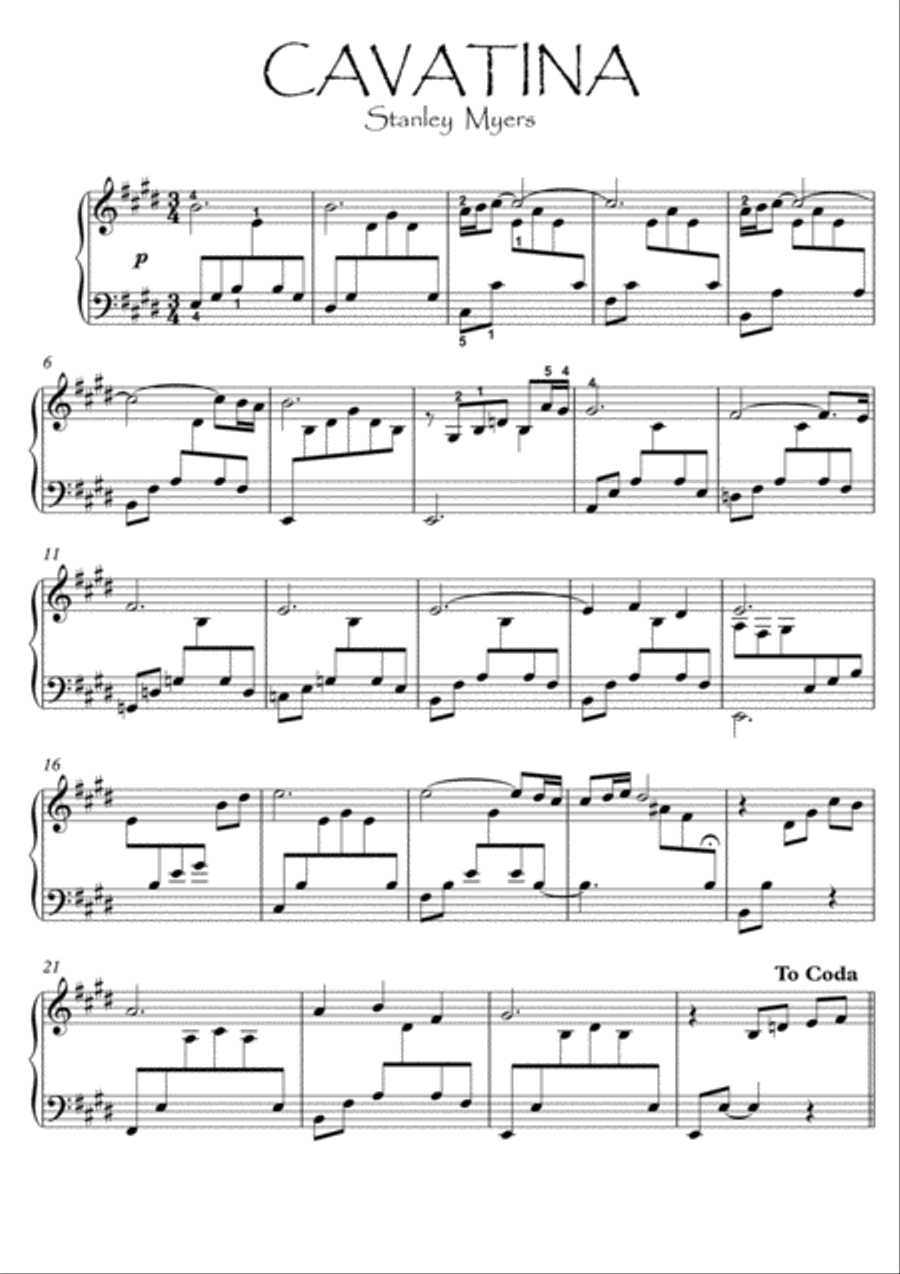 Cavatina Piano Solo scores gallery preview page 1