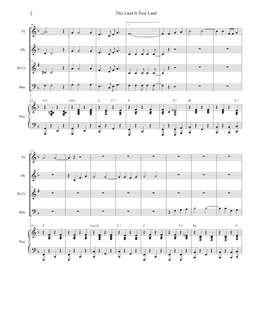 This Land Is Your Land Woodwind Quartet scores gallery preview page 2