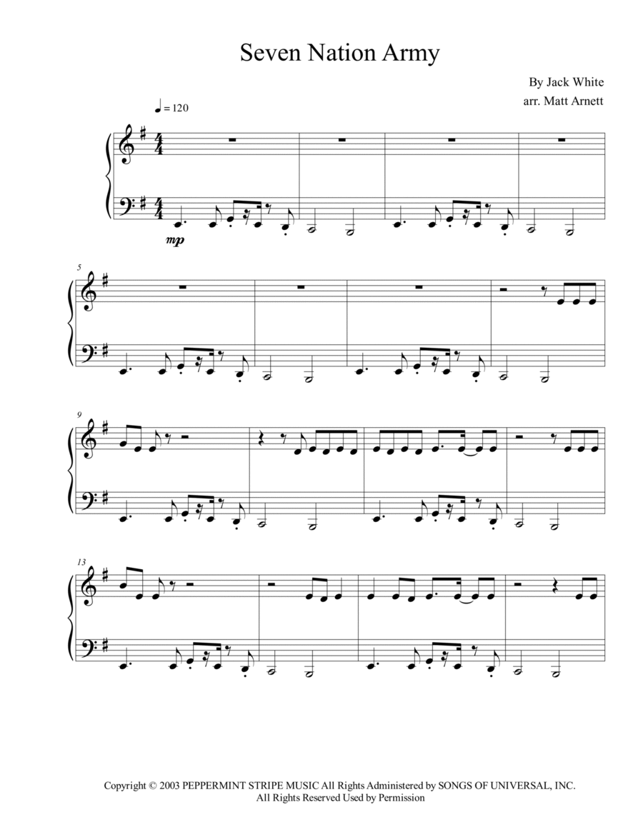 Seven Nation Army Seven Nation Army Easy Piano scores gallery preview page 1