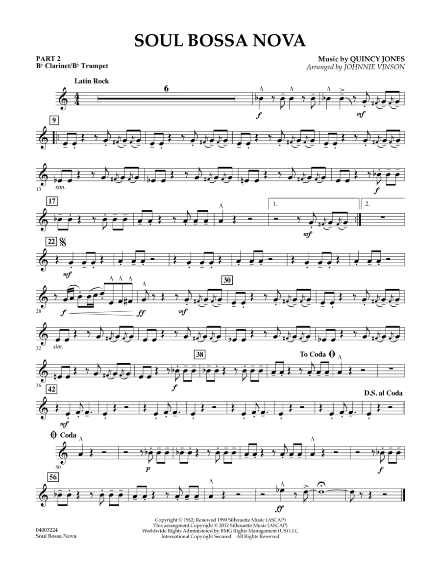 Soul Bossa Nova (arr. Johnnie Vinson) - Pt.2 - Bb Clarinet/Bb Trumpet Concert Band scores gallery preview page 1