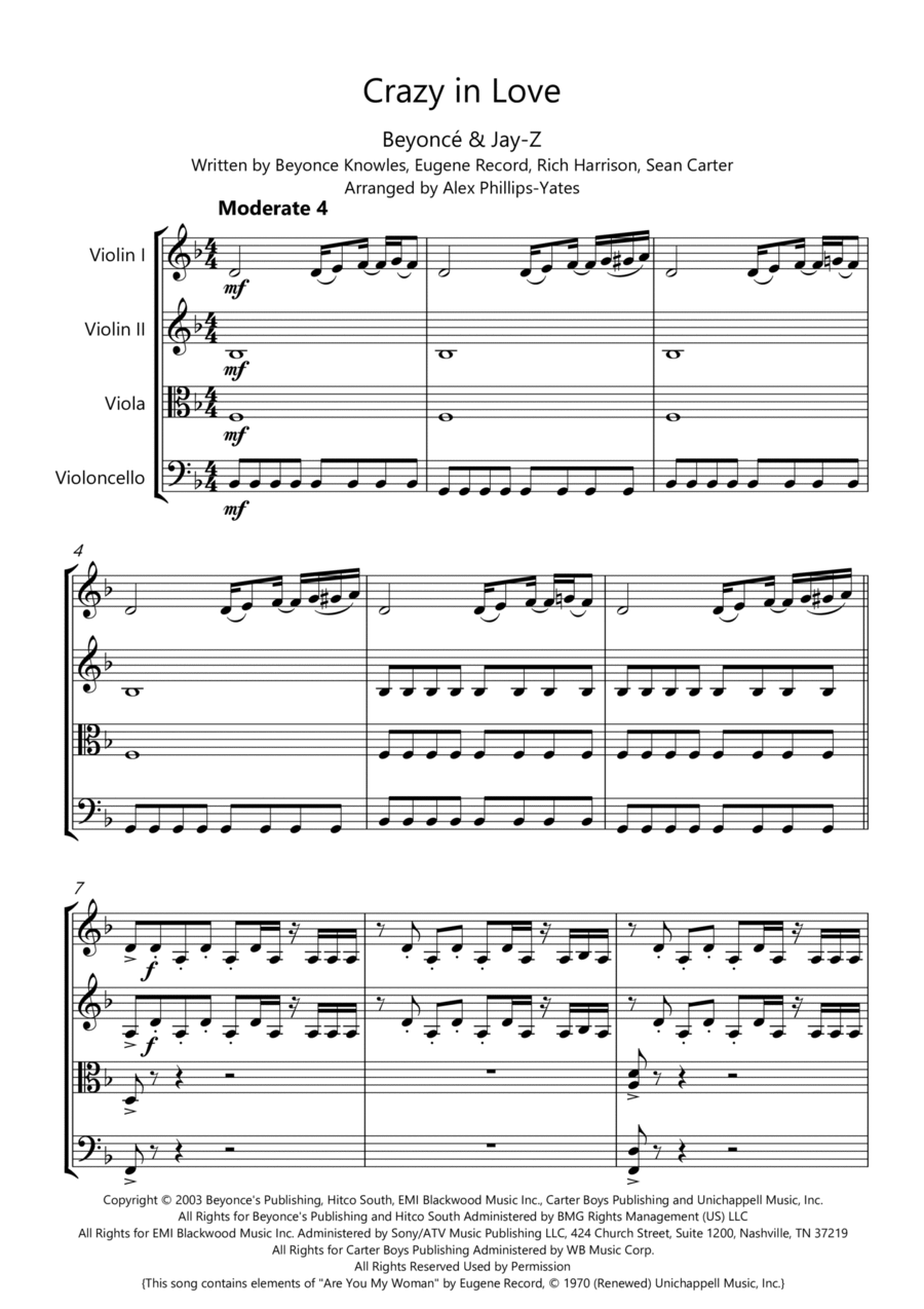 Crazy In Love Crazy In Love String Quartet scores gallery preview page 1