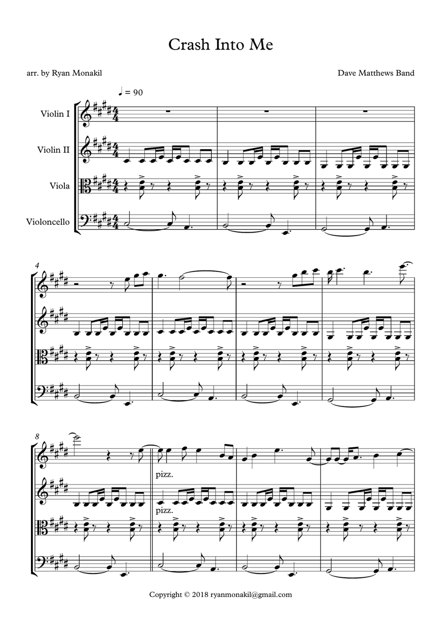 Crash Into Me String Quartet scores gallery preview page 1