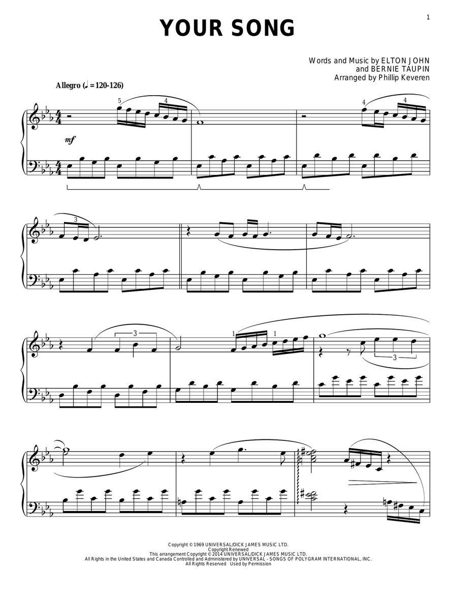 Your Song [Classical version] (arr. Phillip Keveren) Piano Solo scores gallery preview page 1