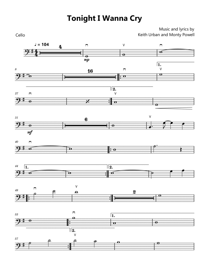Tonight I Wanna Cry Tonight I Wanna Cry Cello Solo scores gallery preview page 1