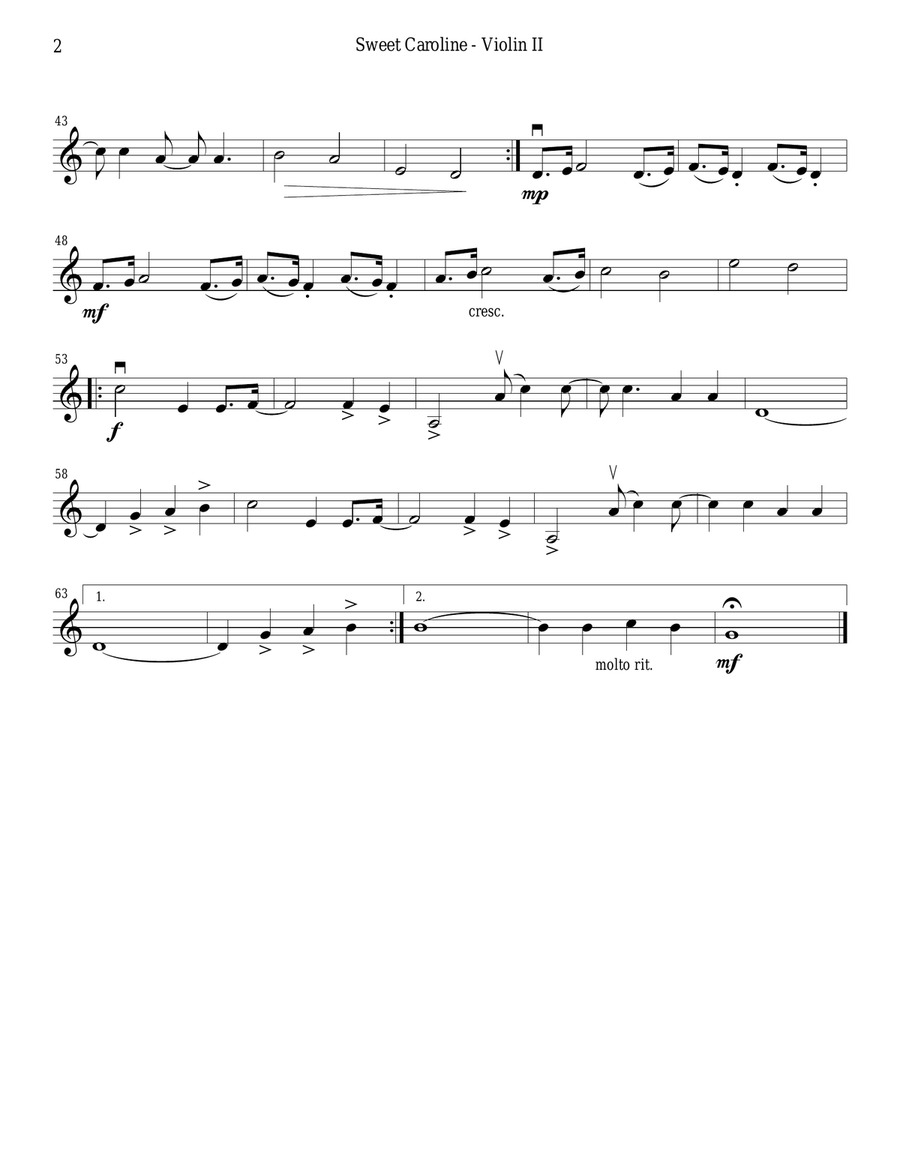 Sweet Caroline Sweet Caroline String Quartet scores gallery preview page 4