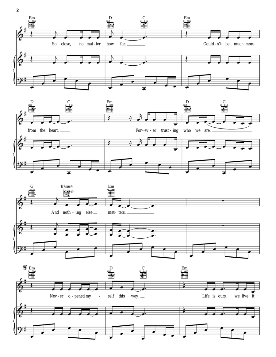 Nothing Else Matters Piano, Vocal, Guitar scores gallery preview page 2