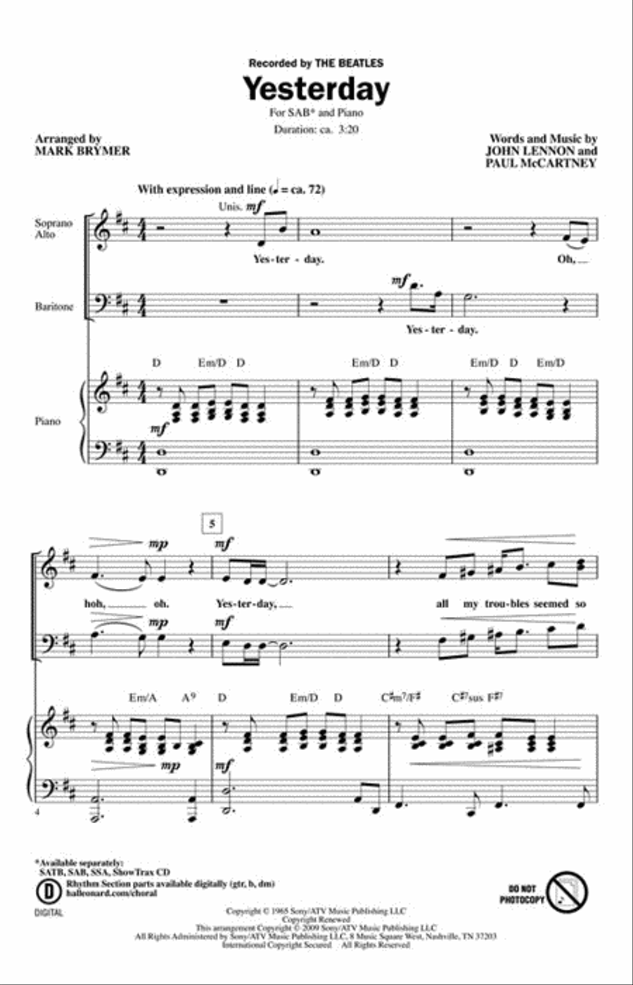 Yesterday Yesterday 3-Part scores gallery preview page 2