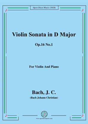Book cover for Bach,J.C.-Violin Sonata,in D Major,Op.16 No.1,for Violin and Piano