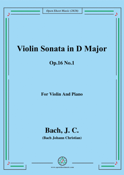 Bach,J.C.-Violin Sonata,in D Major,Op.16 No.1,for Violin and Piano image number null