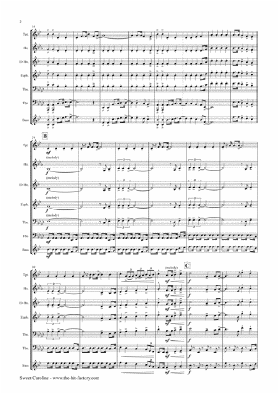 Sweet Caroline Euphonium scores gallery preview page 2