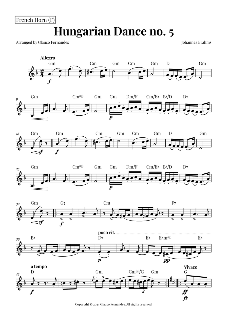 Hungarian Dance No. 5 Chamber Music scores gallery preview page 1