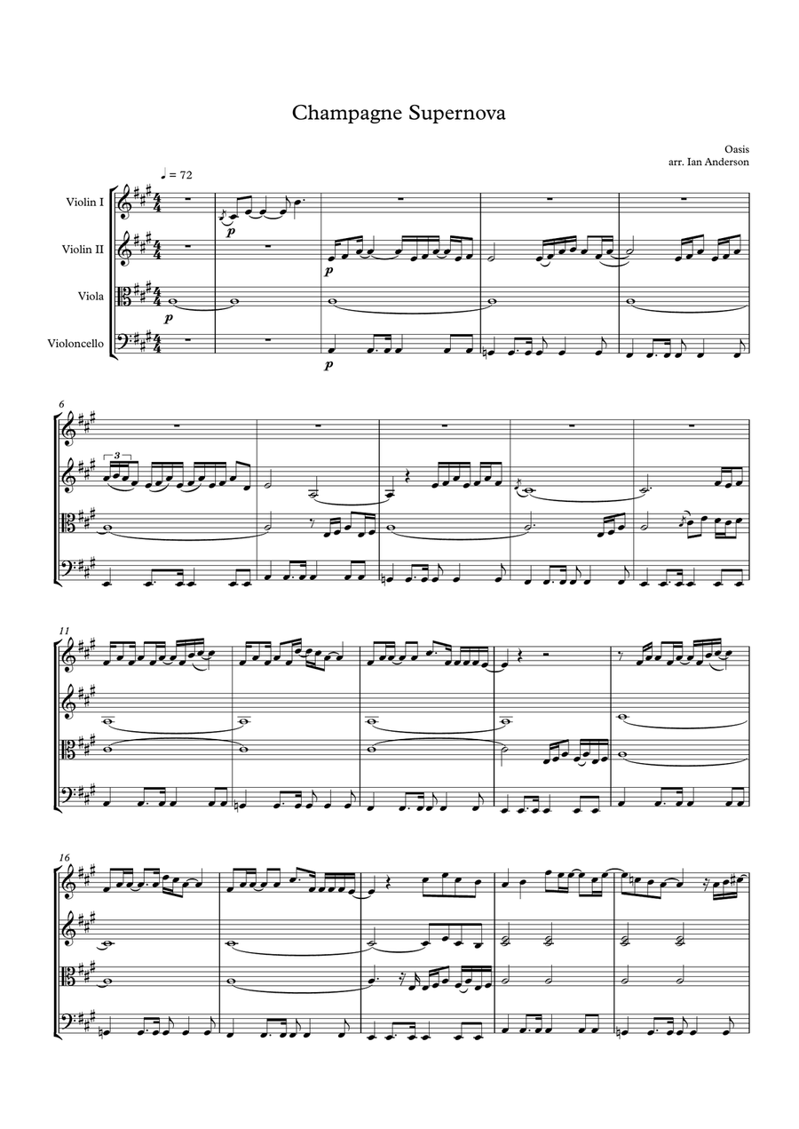 Champagne Supernova by Oasis Cello Digital Sheet Music Sheet