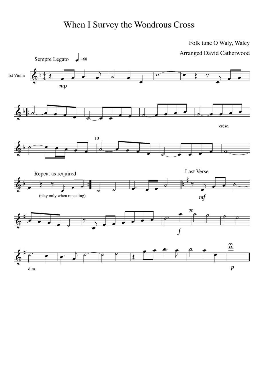 When I Survey the Wondrous Cross (Folk Tune - O Waly, Waly) arr. by David Catherwood for Strings String Orchestra scores gallery preview page 1