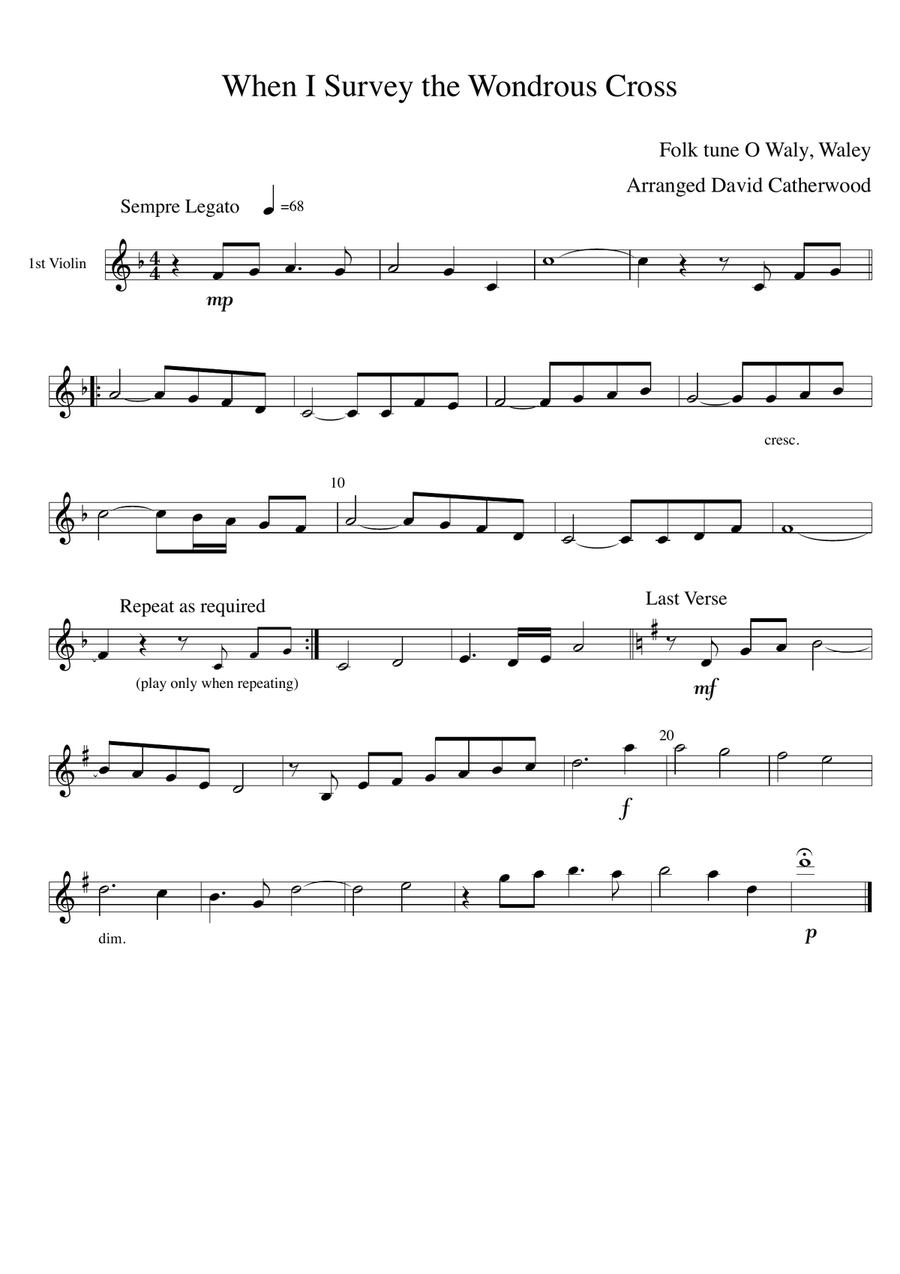 When I Survey the Wondrous Cross (Folk Tune - O Waly, Waly) arr. by David Catherwood for Strings image number null