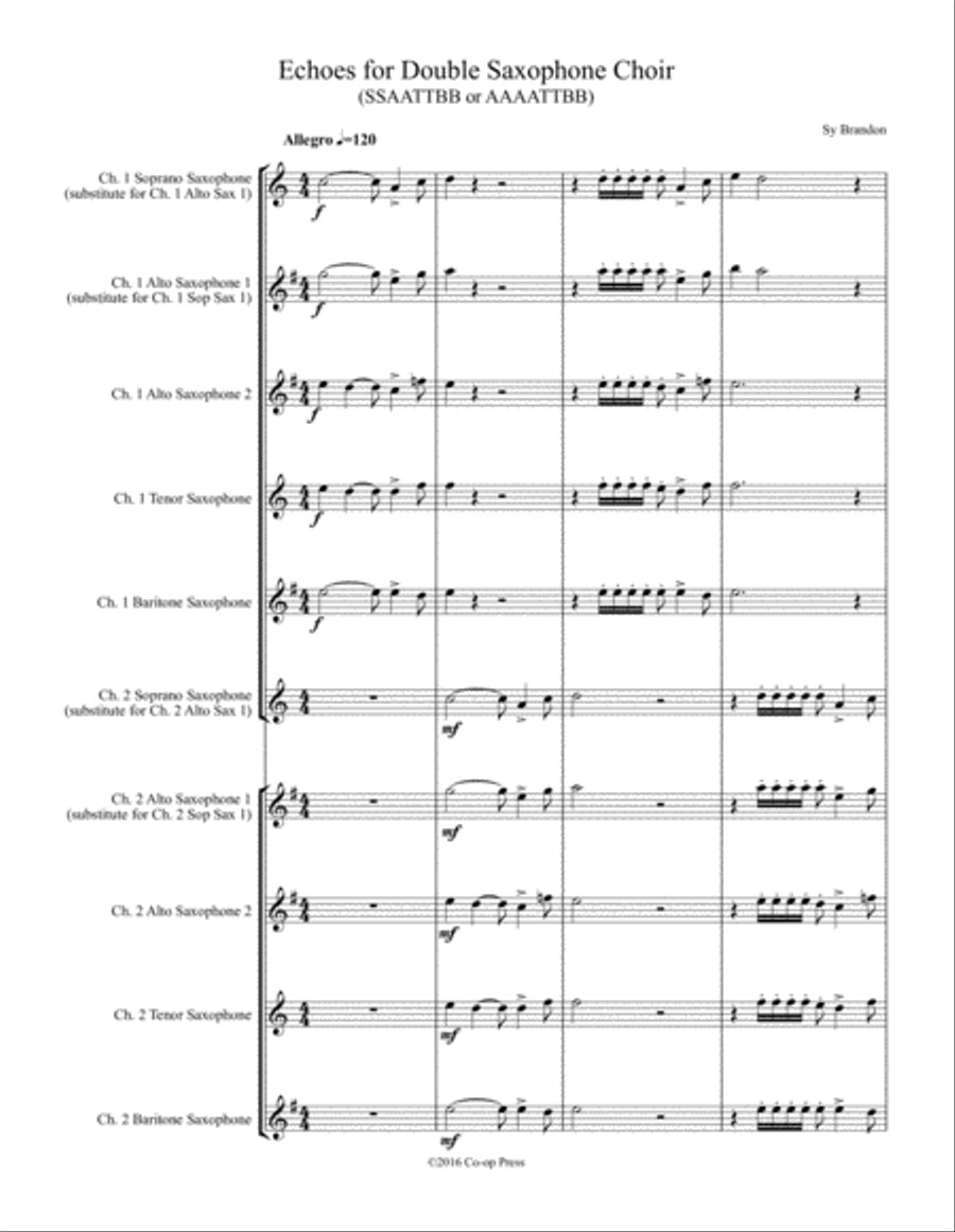 Echoes for Double Saxophone Choir (SSAATTBB or AAAATTBB) SSAATTBB scores gallery preview page 1