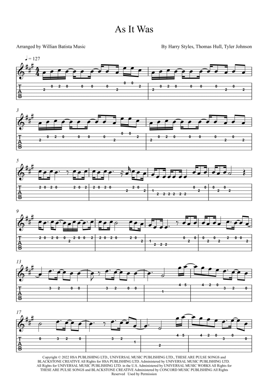 As It Was Electric Guitar scores gallery preview page 1