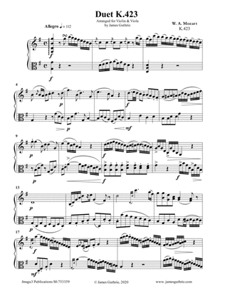 Book cover for Mozart: Duet K.423 for Violin & Viola