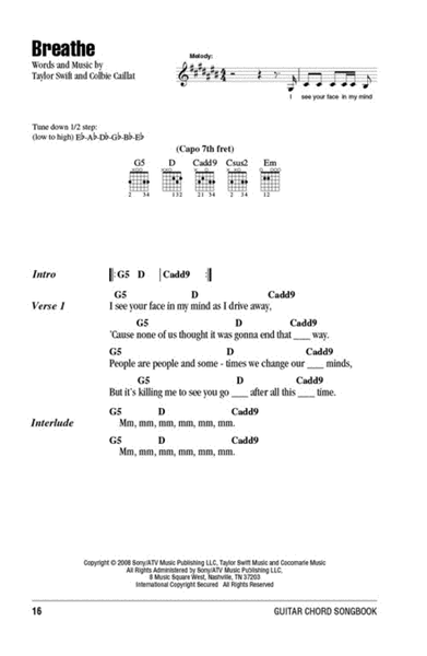 Taylor Swift - Guitar Chord Songbook by Taylor Swift Electric Guitar - Sheet Music