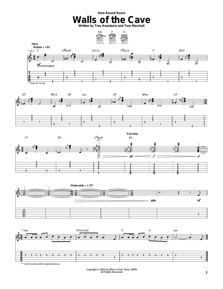 Walls Of The Cave Guitar Tablature scores gallery preview page 1