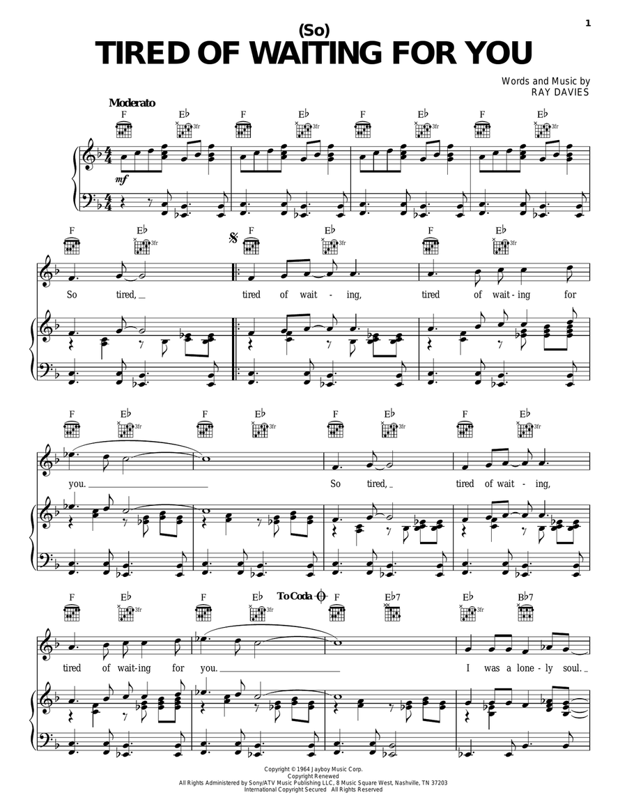 (So) Tired Of Waiting For You Piano, Vocal, Guitar scores gallery preview page 1