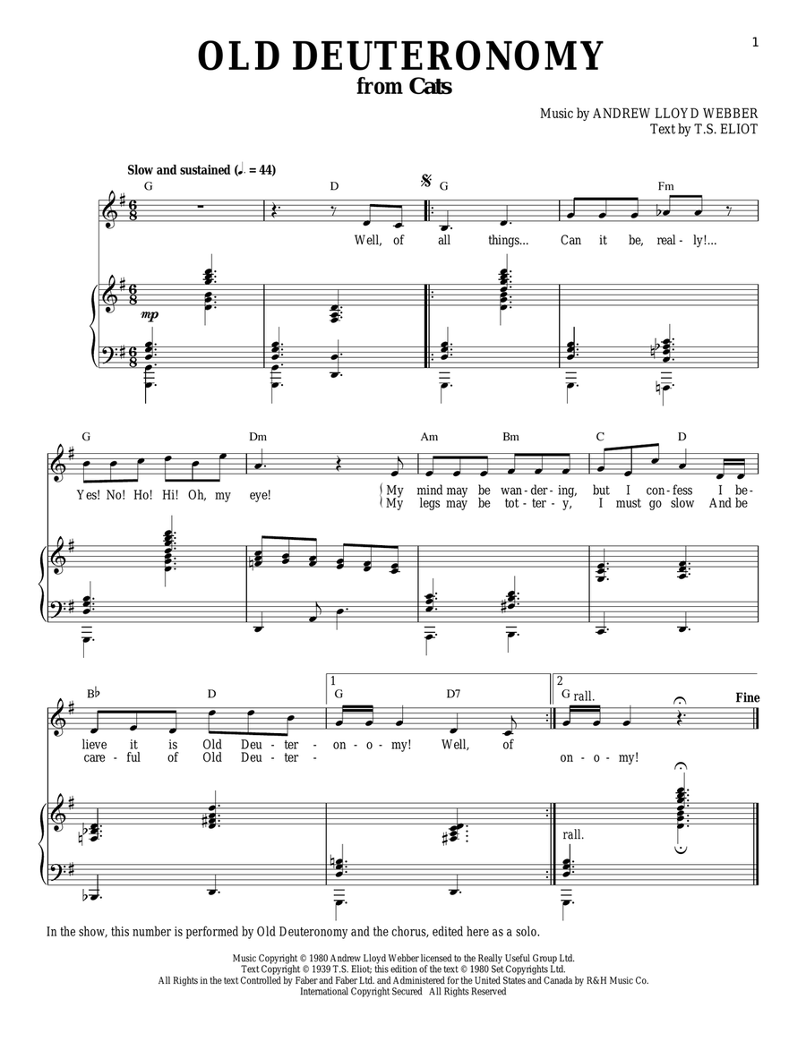 Old Deuteronomy (from Cats) Piano, Vocal scores gallery preview page 1