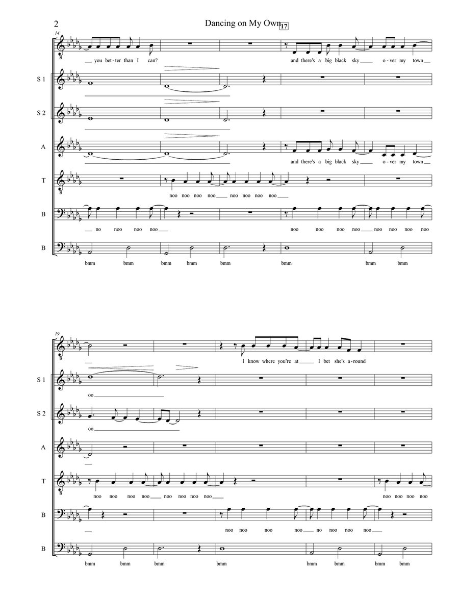 Dancing On My Own Divisi scores gallery preview page 2