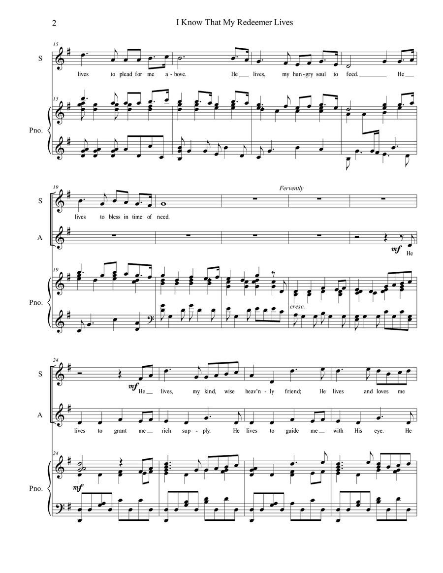 I Know That My Redeemer Lives -- SA/treble duet SA scores gallery preview page 2