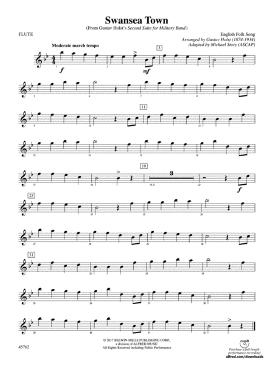 Swansea Town: Flute Concert Band scores gallery preview page 1