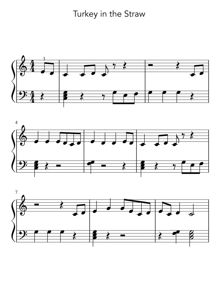 Turkey in the Straw (Beginner Piano Sheet Music) Easy Piano scores gallery preview page 1