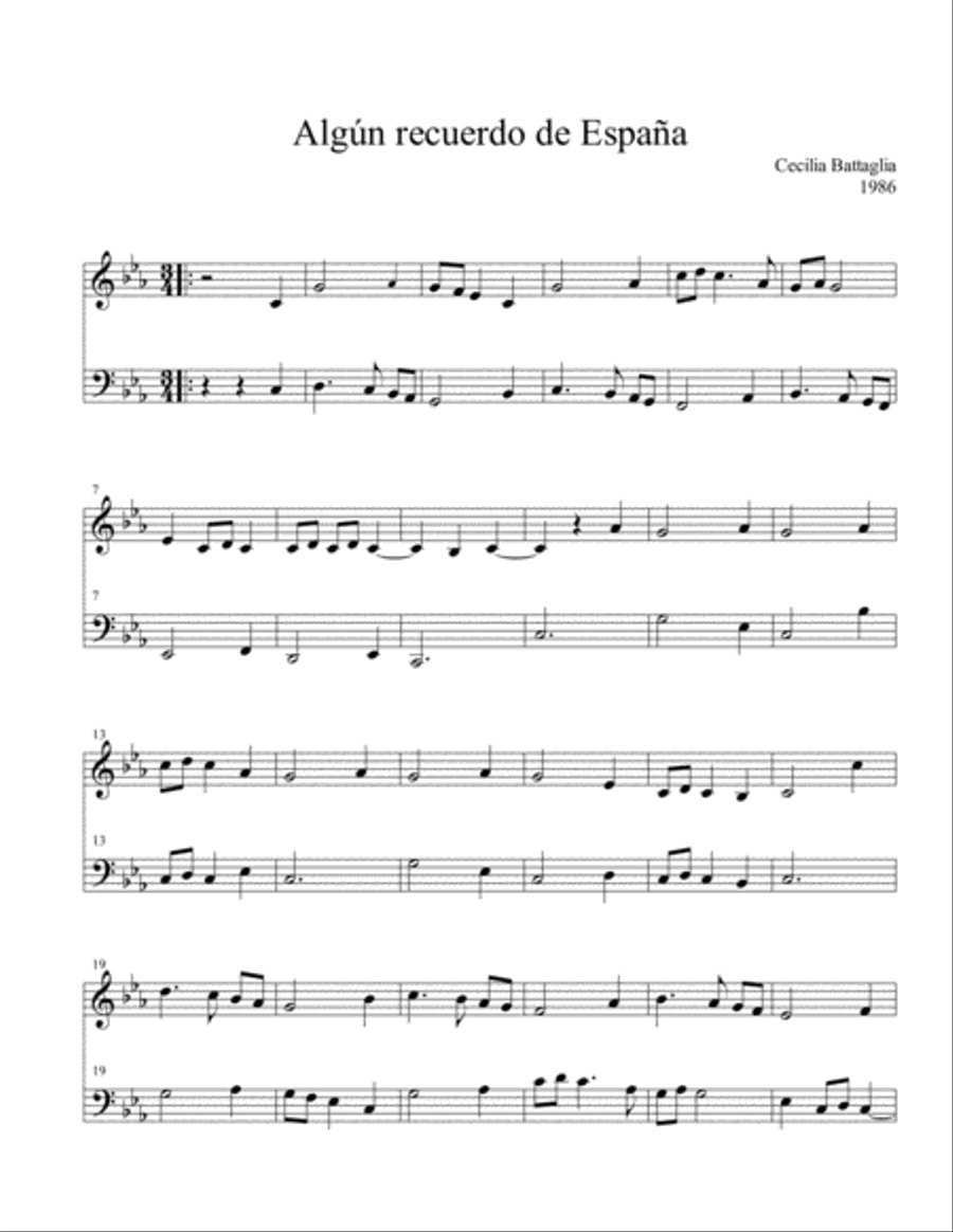 Algun recuerdo de España - Piano y percusión Easy Piano scores gallery preview page 1