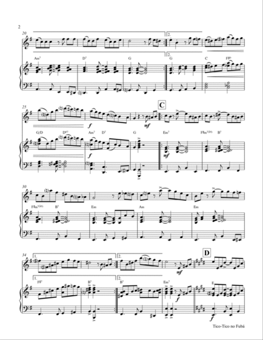 Tico-Tico no Fubá - Choro - Key: E-minor - Piano and Violin Violin Solo scores gallery preview page 2
