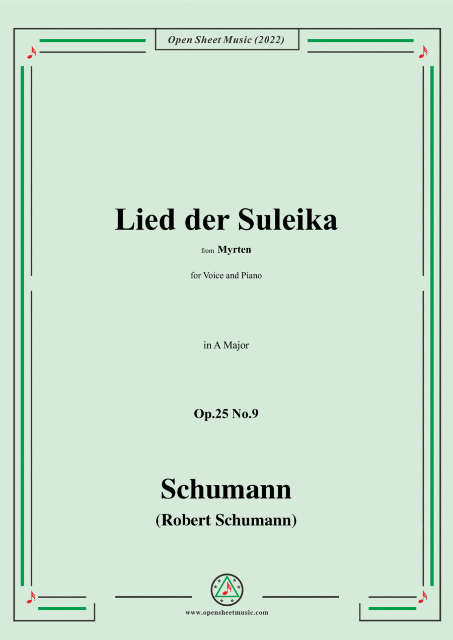 Schumann-Lied der Suleika,Op.25 No.9,in A Major,from Myrten,for Voice and Piano Voice Solo scores gallery preview page 1